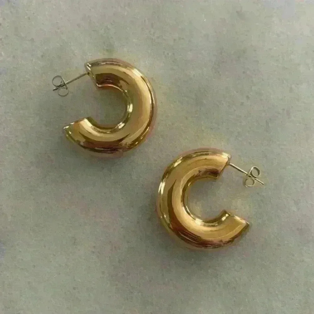 COPY - Gold Tube Chunky Trendy Hoop Earrings Brand New